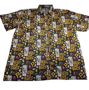 Pittsburgh Pirates Shirt Mens XL Let’s Go Bucs Hawaiian Giveaway Black Button